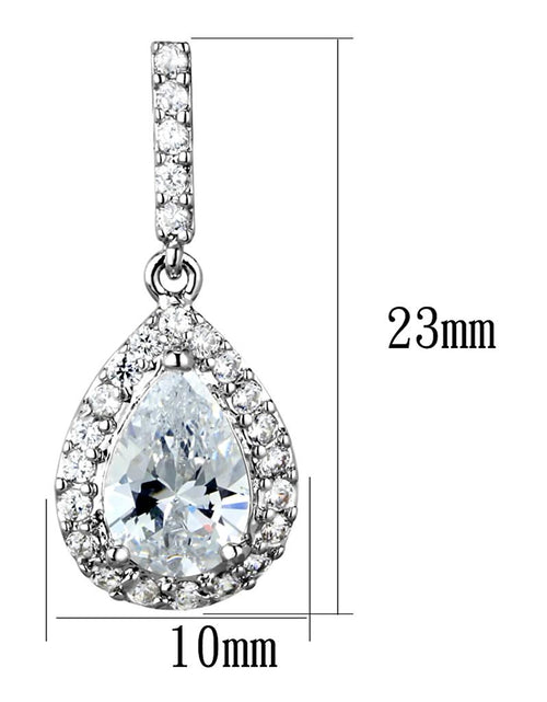 Load image into Gallery viewer, 3W903 - Rhodium Brass Earrings with AAA Grade CZ  in Clear
