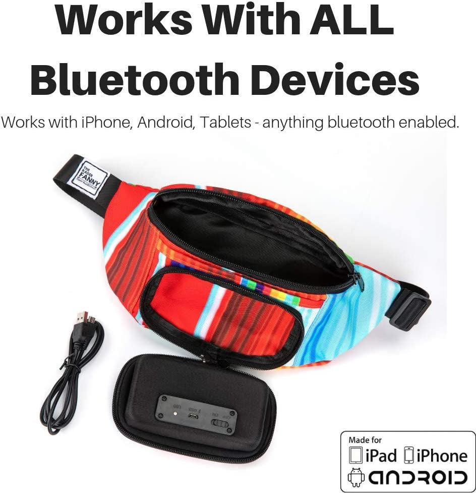 Fannypack with Speakers. Bluetooth Fanny Pack for Parties / Festivals / Raves / Beach / Boats. Rechargeable, Works with Iphone & Android. (Rainbow, 2022 Edition)
