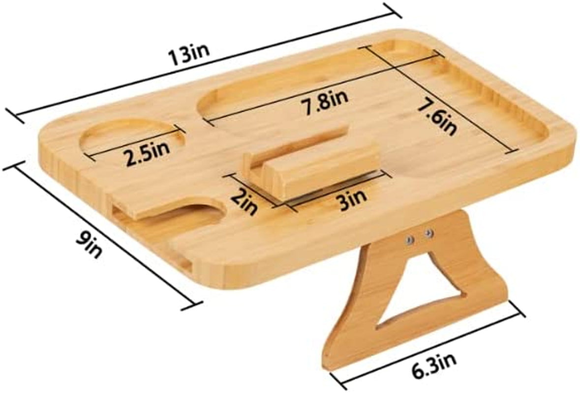 Bamboo Couch Arm Tray Table, Foldable Sofa Arm Tray Clip Table Goblet Card Slots, 360° Rotating Phone Holder, Couch Armchair Tray Meals/Drinks/Snacks/Wine/Controls (Rectangular) Primary Colors