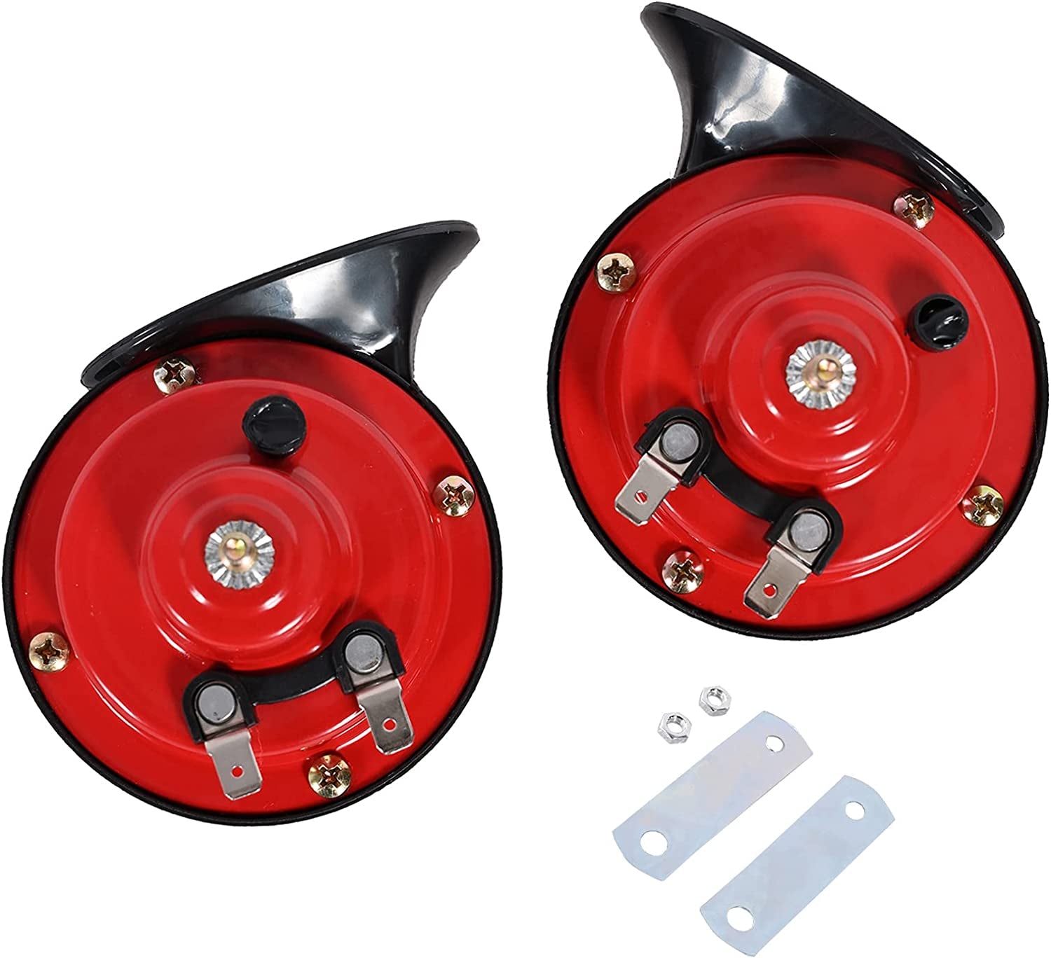 2PCS 105 DB Electric Super Loud Train Horn, 12V Universal Vehicle Copper Wire Double Snail Air Speakers for Trucks/Boats/Cars/Motorcycle (Red)