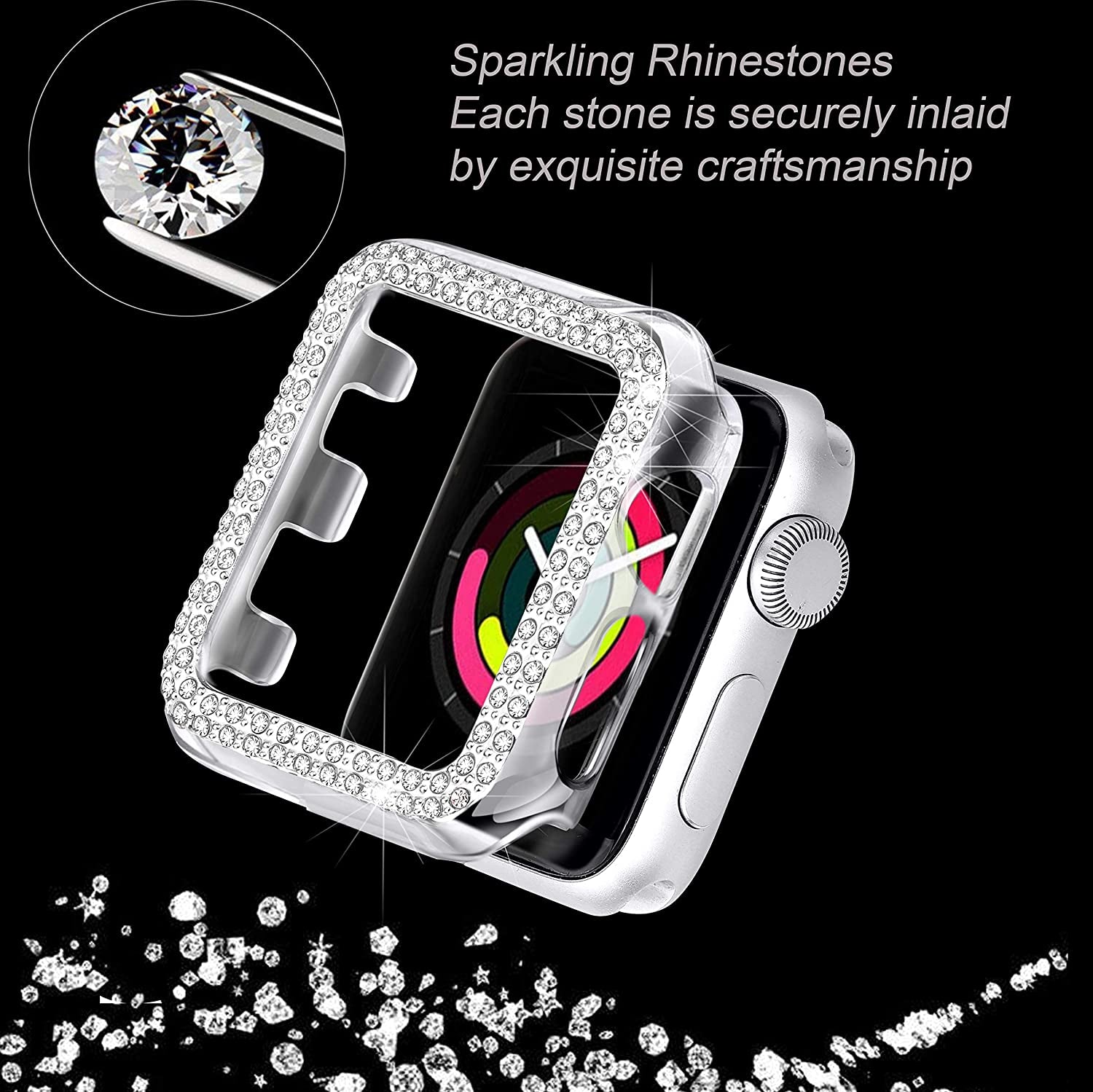 Bling Case Compatible with Apple Watch 40Mm, Full Cover Bumper Screen Protector for Iwatch SE Series 6 Series 5 Series 4 (Clear-40Mm)