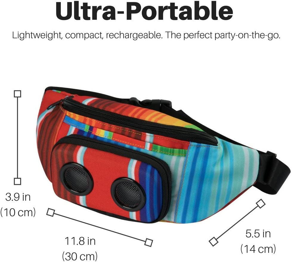 Fannypack with Speakers. Bluetooth Fanny Pack for Parties / Festivals / Raves / Beach / Boats. Rechargeable, Works with Iphone & Android. (Rainbow, 2022 Edition)