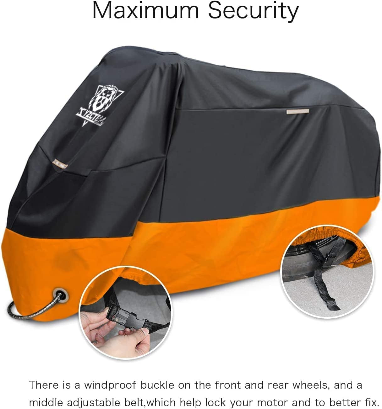 Motorcycle Cover – All Season Waterproof Outdoor Protection – Precision Fit up to 96 Inch Tour Bikes, Choppers and Cruisers – Protect against Dust, Debris, Rain and Weather(Xl,Black& Orange)